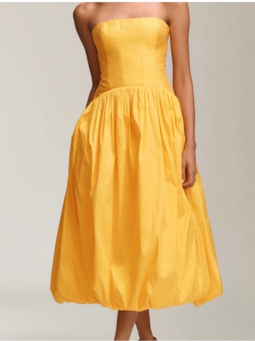 Anthropologie Strapless Golden Yellow Midi Dress